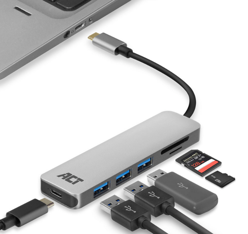 ACT USB-C USB Hub 3-Port en Card Reader