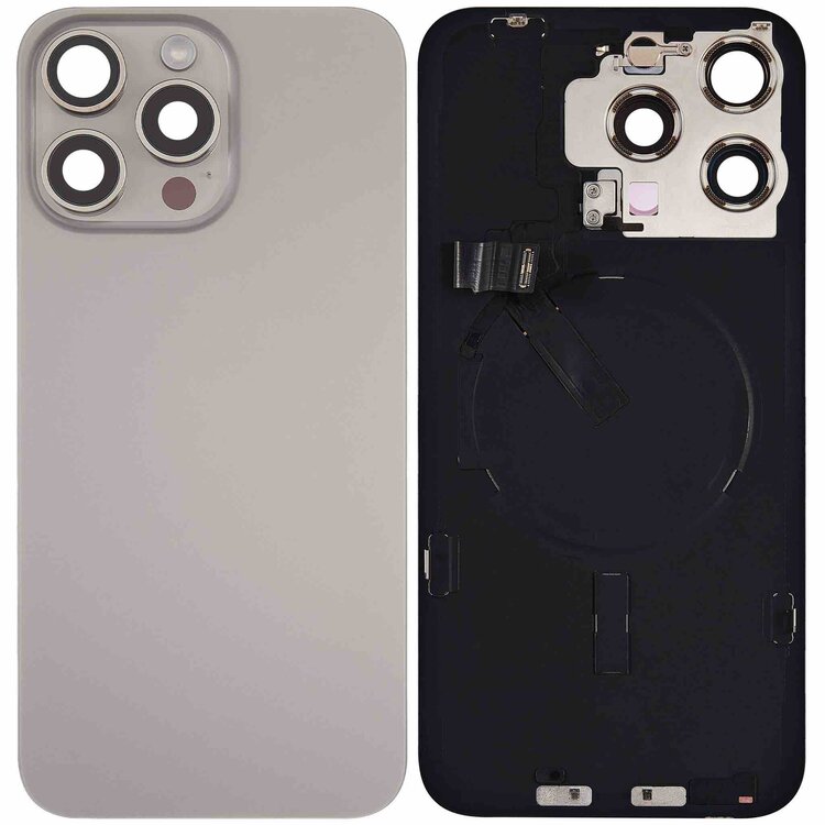 OEM Achterkant met wireless charging voor iPhone 15 Pro Max Natural Titanium 