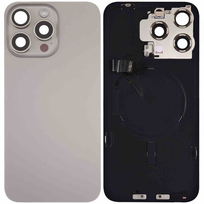 OEM Achterkant met wireless charging voor iPhone 15 Pro Max Natural Titanium OEM Achterkant met wireless charging voor iPhone 15 Pro Max Natural Titanium